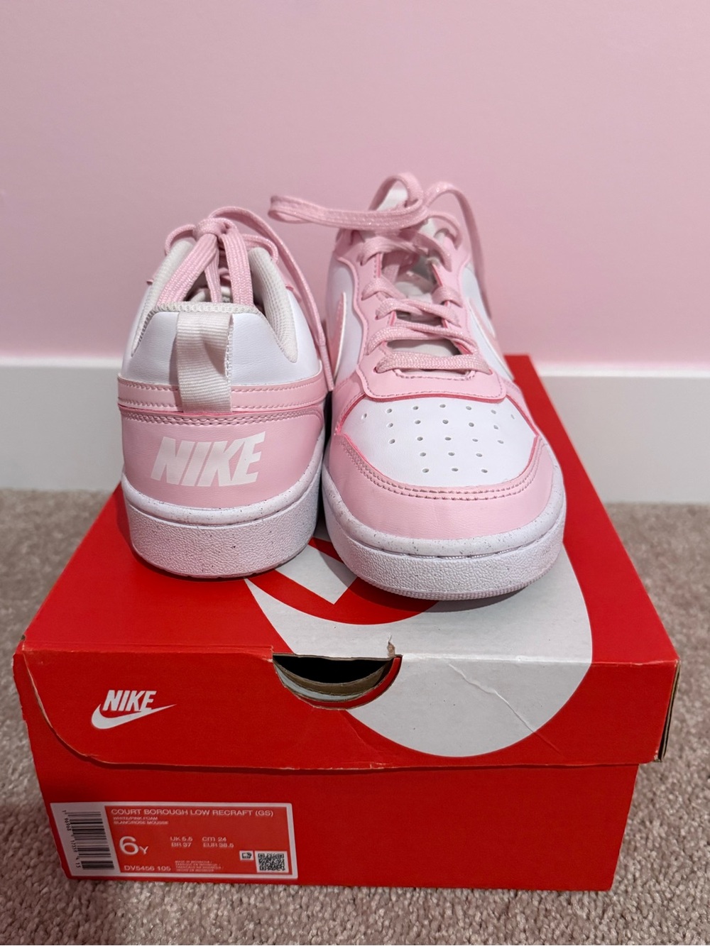 Nike Kids Pink and White Low-Top Sneakers